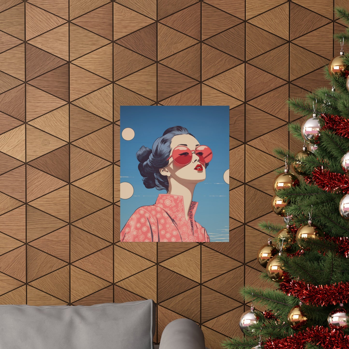 Sakura Blossom Pop Art Poster with a Kimono Vibe
