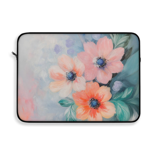 Delicate Flower Pattern Laptop Cover: pastel pink, peach floral theme, painterly floral style