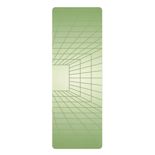 Meadow Yoga Mat with Geometric Design: light green, dark green abstract geometric grid/tunnel pattern, minimal geometric styl