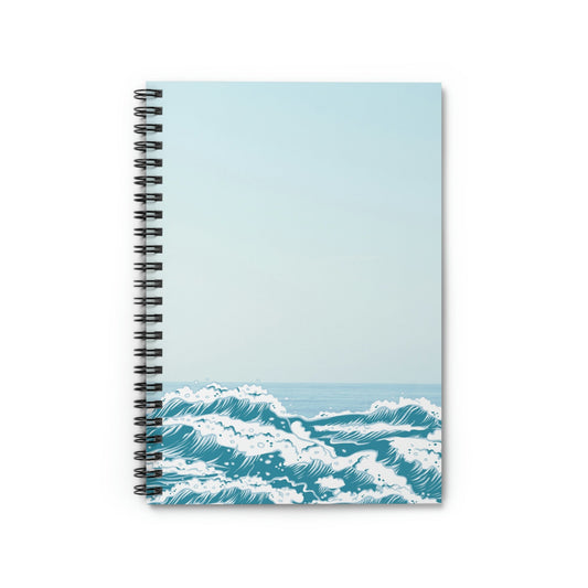Spiral Bound Notebook for a Relaxing Day at the Beach: light blue, teal ocean waves, illustrated, minimal style