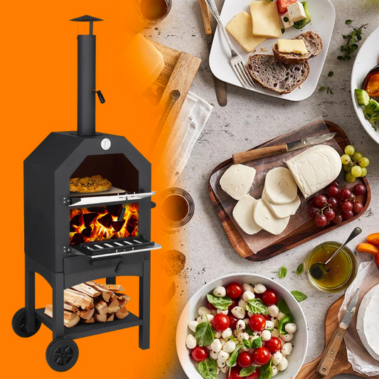 Outdoor Pizza Oven, Portable and Convenient for BBQ: black, dark gray outdoor wood-fired oven/grill, modern functional outdoo
