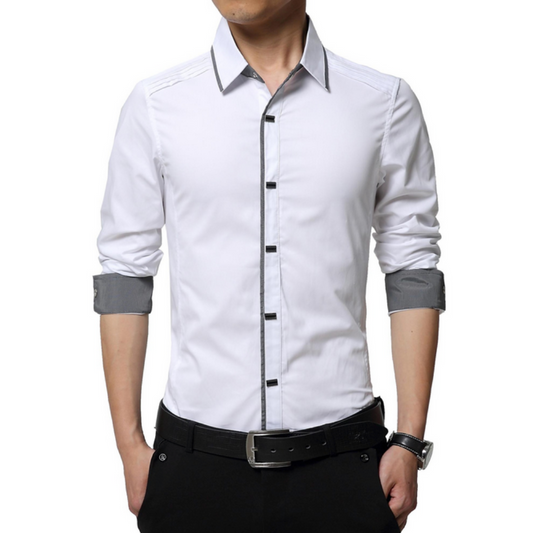Standard Men's Shirt with Snap Buttons: white, gray button-up dress shirt, modern formal style