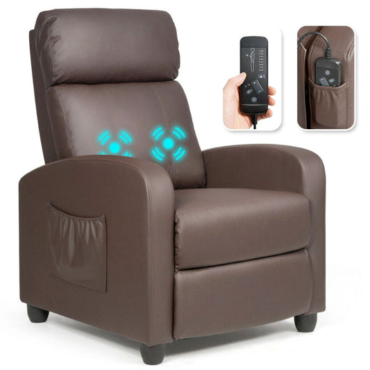 Massage Recliner Chair with Adjustable Footrest: dark brown, black reclining massage chair, minimal contemporary style