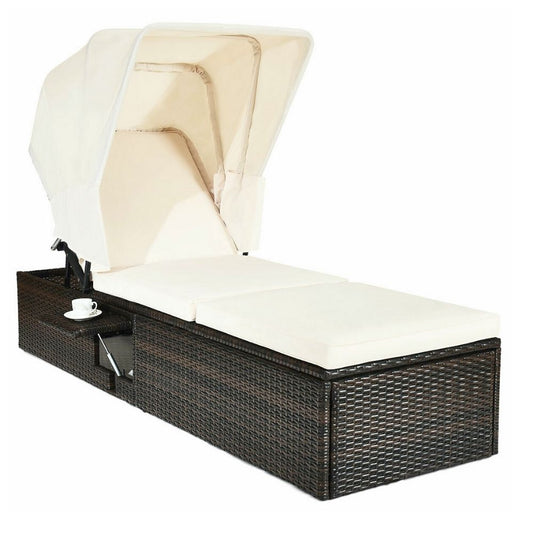 Side Table Outdoor Recliner with Canopy for Lounging: dark brown, cream outdoor lounge chair/daybed with canopy, modern outdo