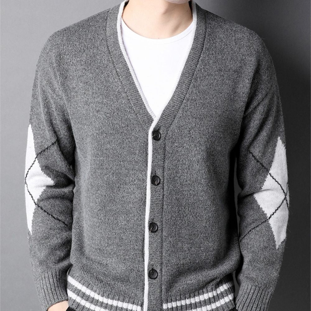 Men's Sweater with Crossed Elbow Patch and V-Neckline