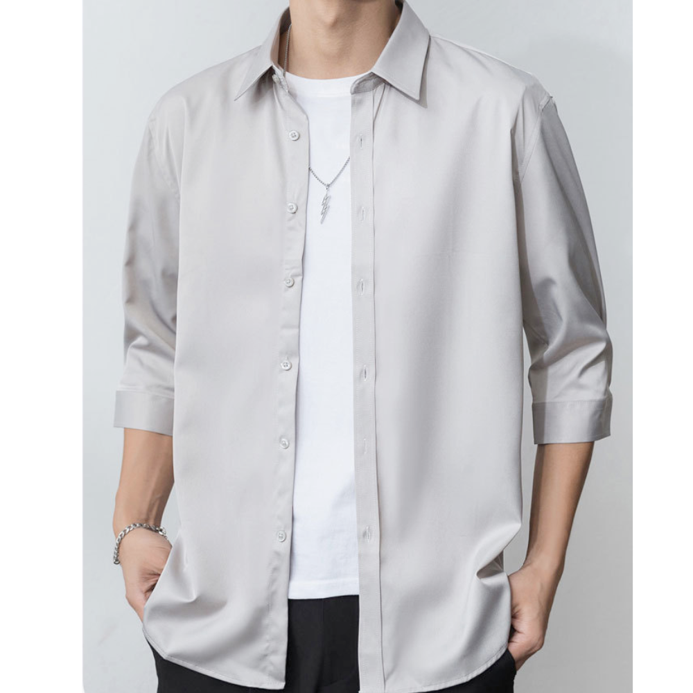 Button-Up Shirt for Men with Three-Quarter Sleeves
