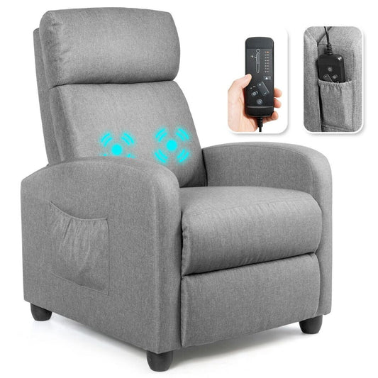 Fabric Reclining Massage Chair: gray, black recliner chair, modern minimal style