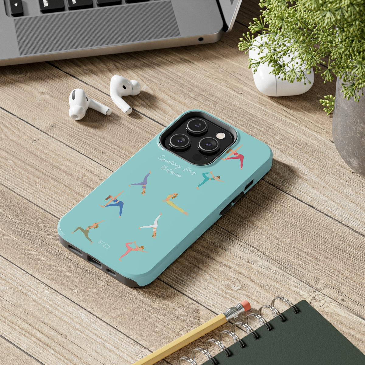 Blue iPhone Tough Case with Wireless Charging for Yoga Enthusiasts