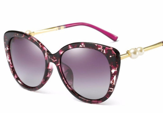 Pearl-Embellished Marble Sunglasses for Women: dark burgundy, pink sunglasses, fashionable retro glam style