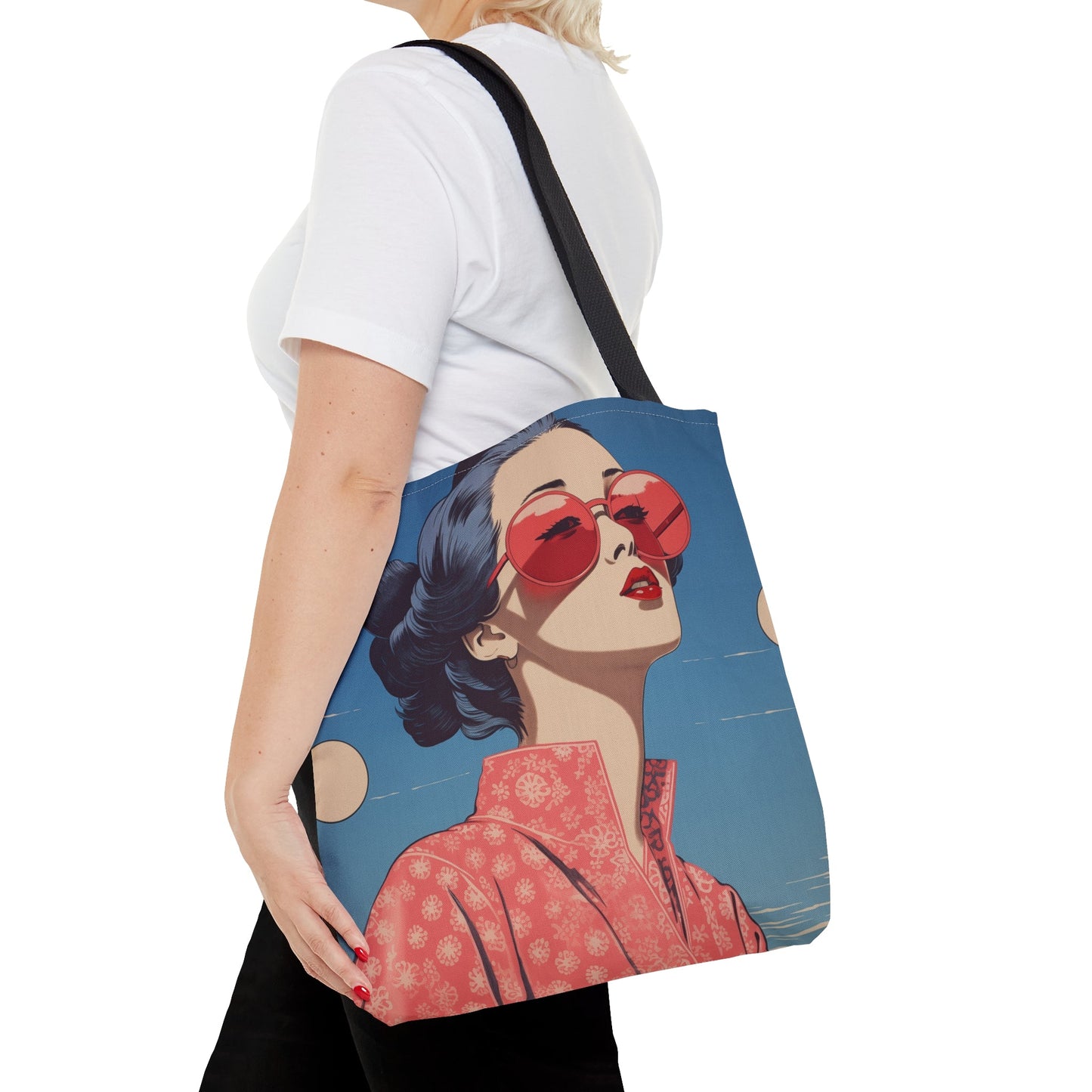Sakura Blossom Kimono Print Medium Tote Bag with Pop of Color