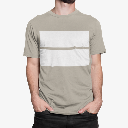 Cotton Tee for Men with Double Color Blocking: light khaki gray, white short-sleeve T-shirt, minimal style
