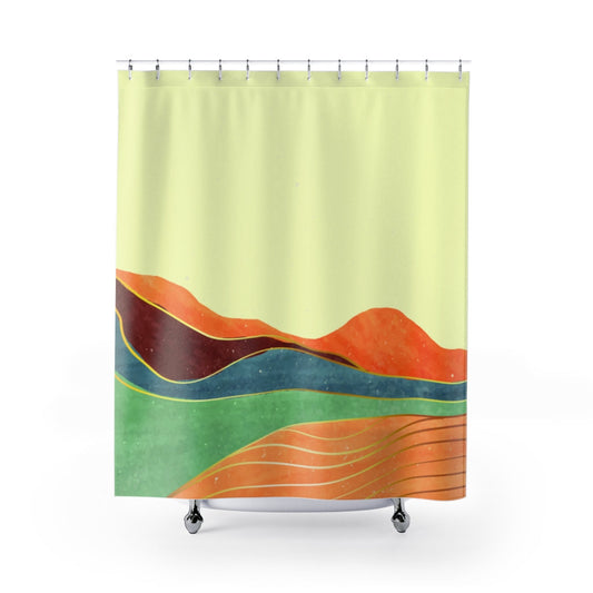 Lemon Tuscan Scenery Bath Curtains: pale yellow, orange abstract landscape