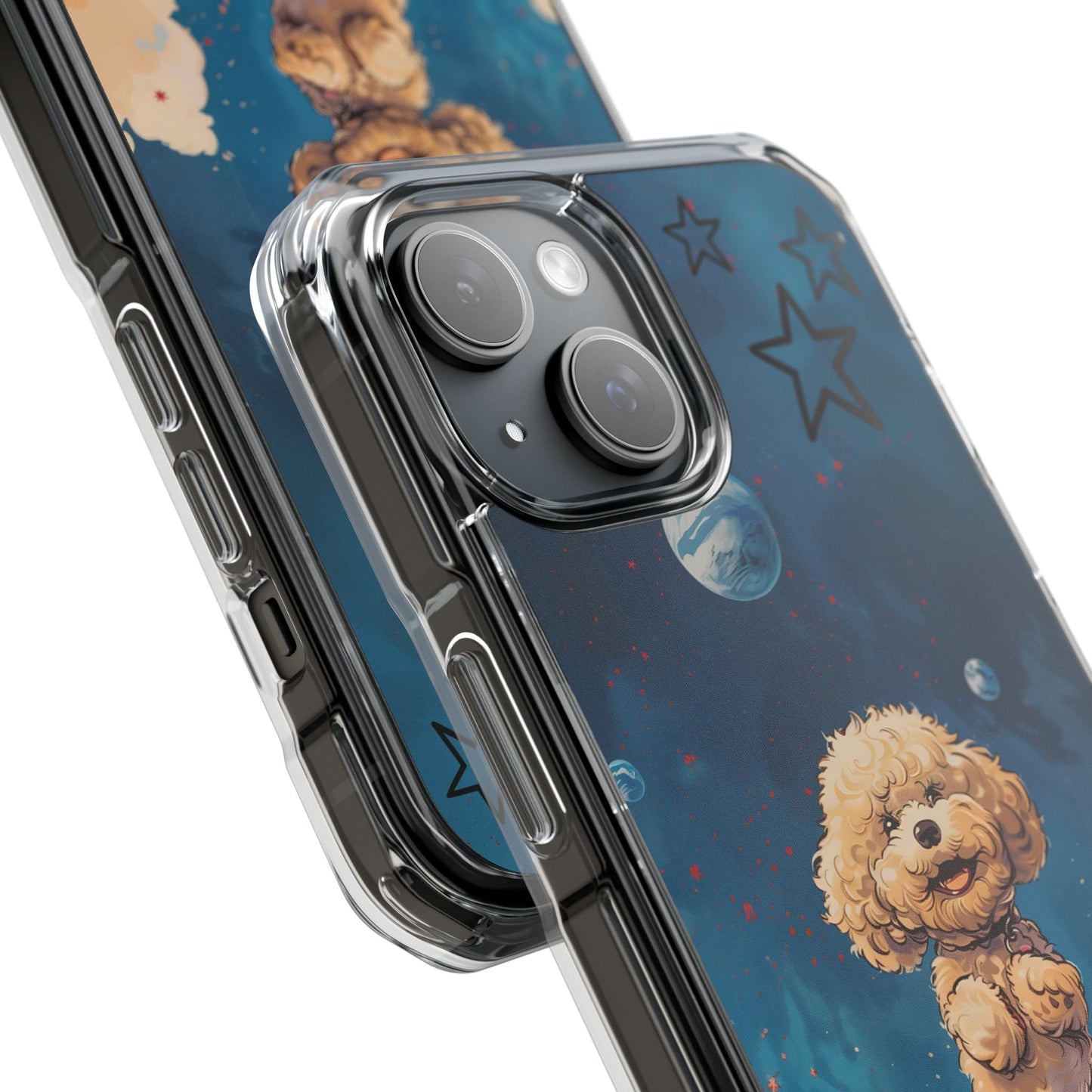 Clear Magnetic Case with Floating Poodle in Outer Space Design for iPhone Series by Starry Fluff's - Pookie Poodle Edition