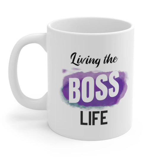 Boss Life Mug: Embrace Your Inner Leader with Style: white, purple mug, typographic graphic style