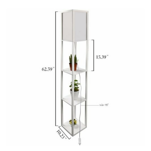 Contemporary White Floor Lamp Lighting: white, gray tall narrow floor lamp with shelving, minimal modern style
