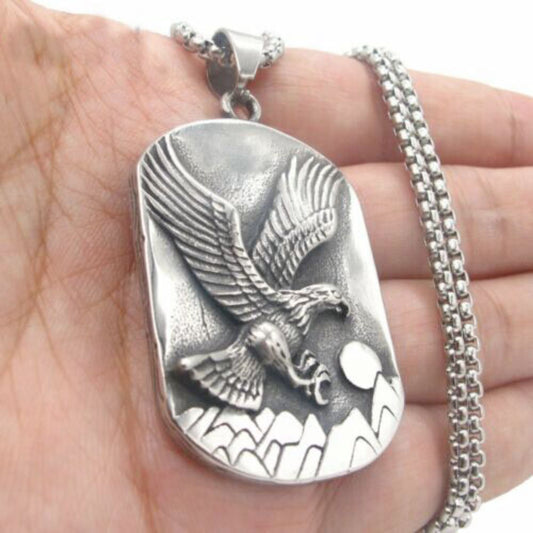 Silver Eagle Pendant Necklace with a Vintage Touch: silver, gray eagle, detailed realistic wildlife style