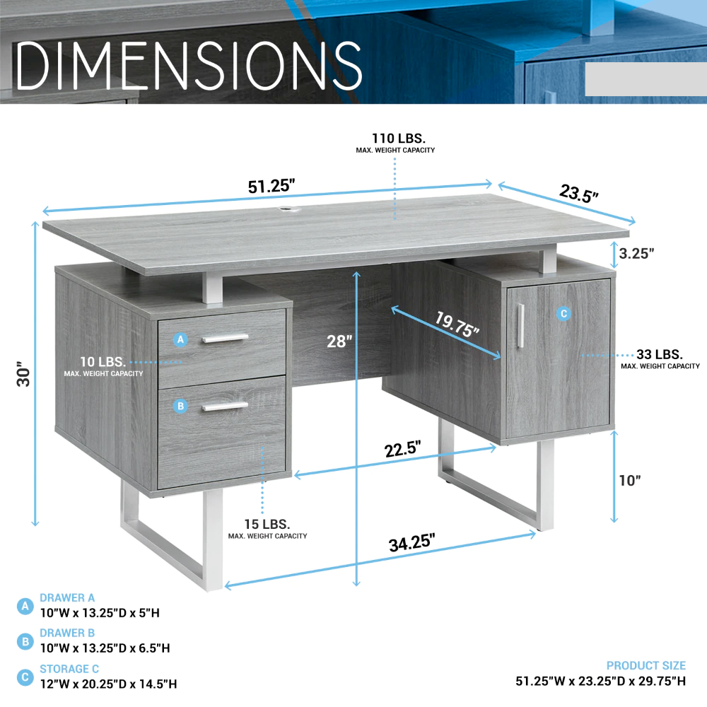 Contemporary Desk with Cabinet and Drawers
