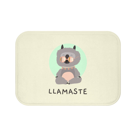 Llama Serenity Bath Mat: cream, gray cartoon llama, cute cartoon style