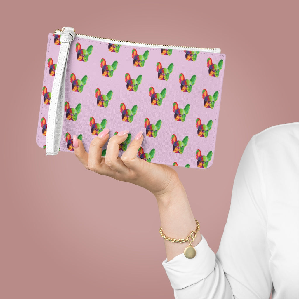 Pug Dog Theme Vegan Zippered Clutch Purse