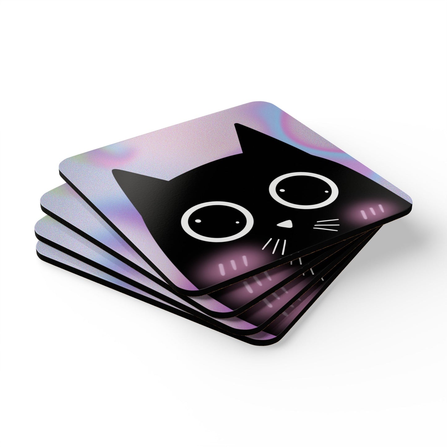 Coaster Set for Cat Lovers - Adorable Blushing Kitty Design (4 Pieces)