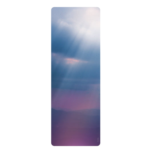 Blissful Radiance Yoga Mat: blue, purple cloudy sky and mountain landscape, minimal scenic landscape style