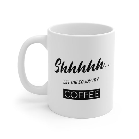 Sip in Solitude Coffee Cup: white, black mug, minimal typographic style