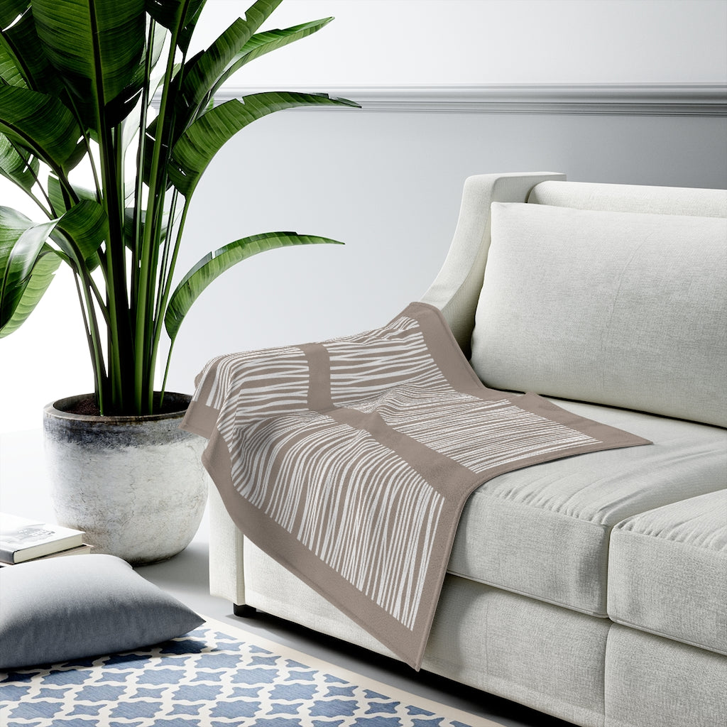 Beige Plush Blanket Throw with Geometric Designs