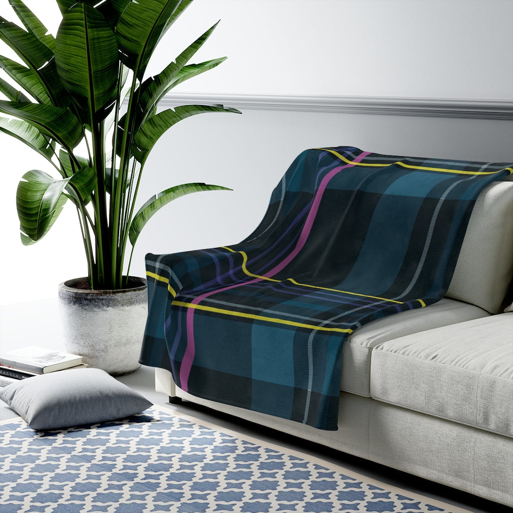 Blue Checkered Plush Throw Blanket - Available in 3 Dimensions