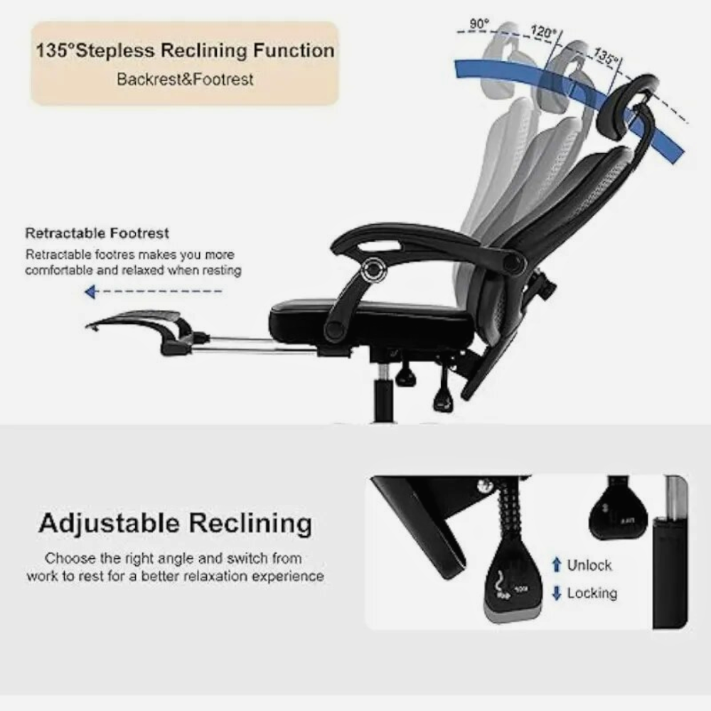 Reclining Mesh Chair with Headrest and Footrest: The Ultimate Comfort Companion