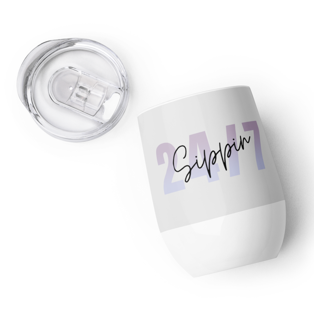 Gray Insulated Wine Tumbler for Hot or Cold Beverages - 12oz