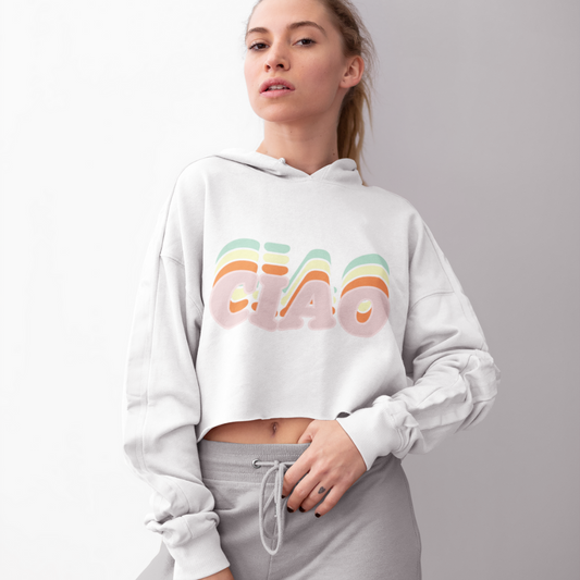 Multicolored Crop Hoodie for Women: Embrace the Vibrant!: light gray, pastel green cropped hooded sweatshirt, casual retro gr