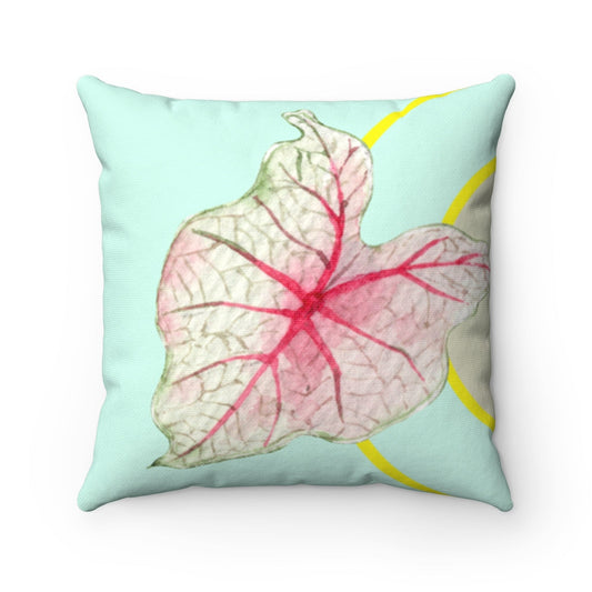 Square Pillow Home Decoration Accents - Green Leaf Design, Available in 4 Sizes: light aqua, pale pink leaf, botanical illust