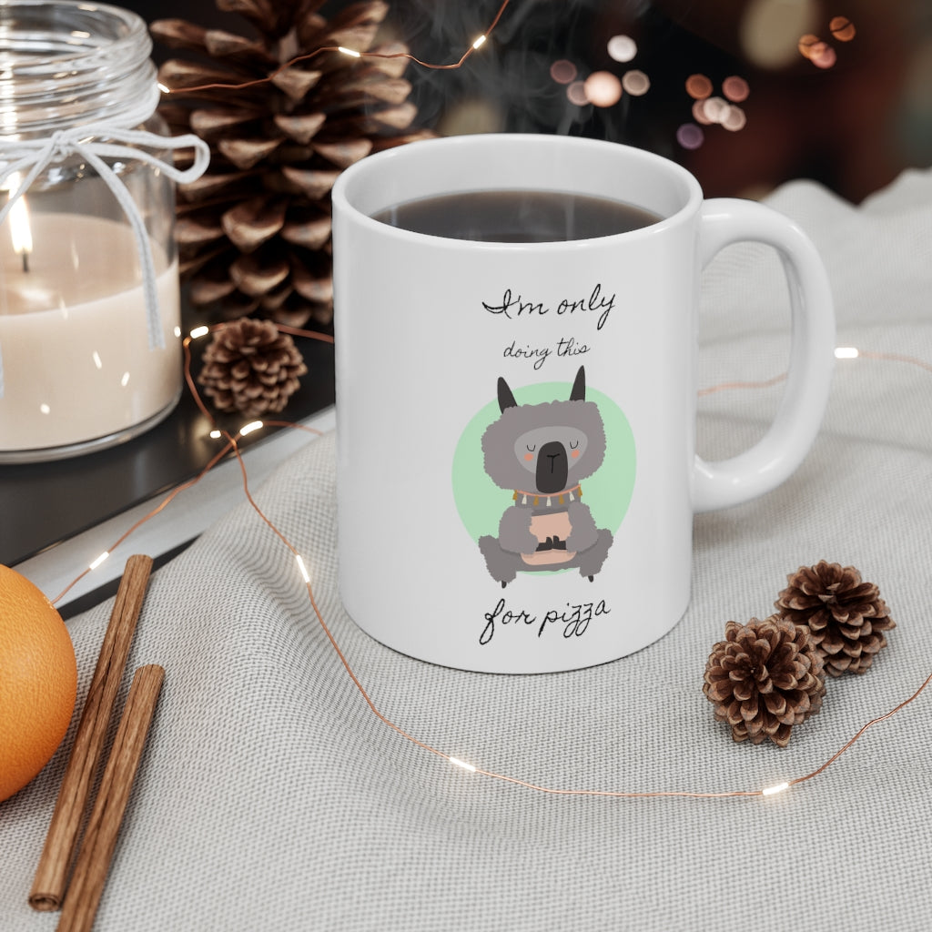 Only Doing This for Pizza Llama Yoga Mug