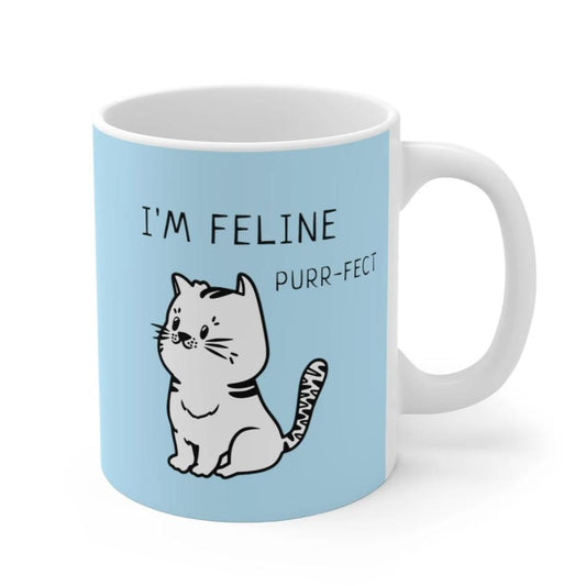 Blue Mug for Cat Lovers: The Perfect Feline Addition to Your Morning Routine: light blue, white cartoon cat, cartoon, cute st