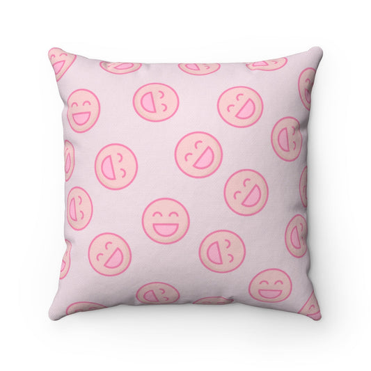 Smiling Face Logo Pillow, Home Decorative Accessories in 4 Different Sizes: light pink, pink smiley face emoji theme, kawaii