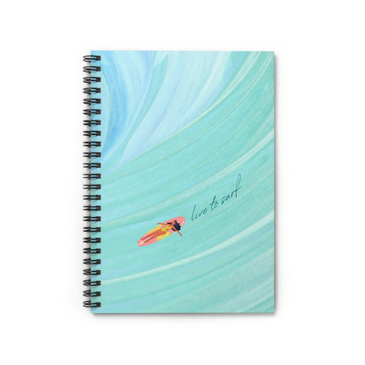Ocean Spiral Notebook for Surfing Enthusiasts: aqua, turquoise surfing theme, minimal cartoon style