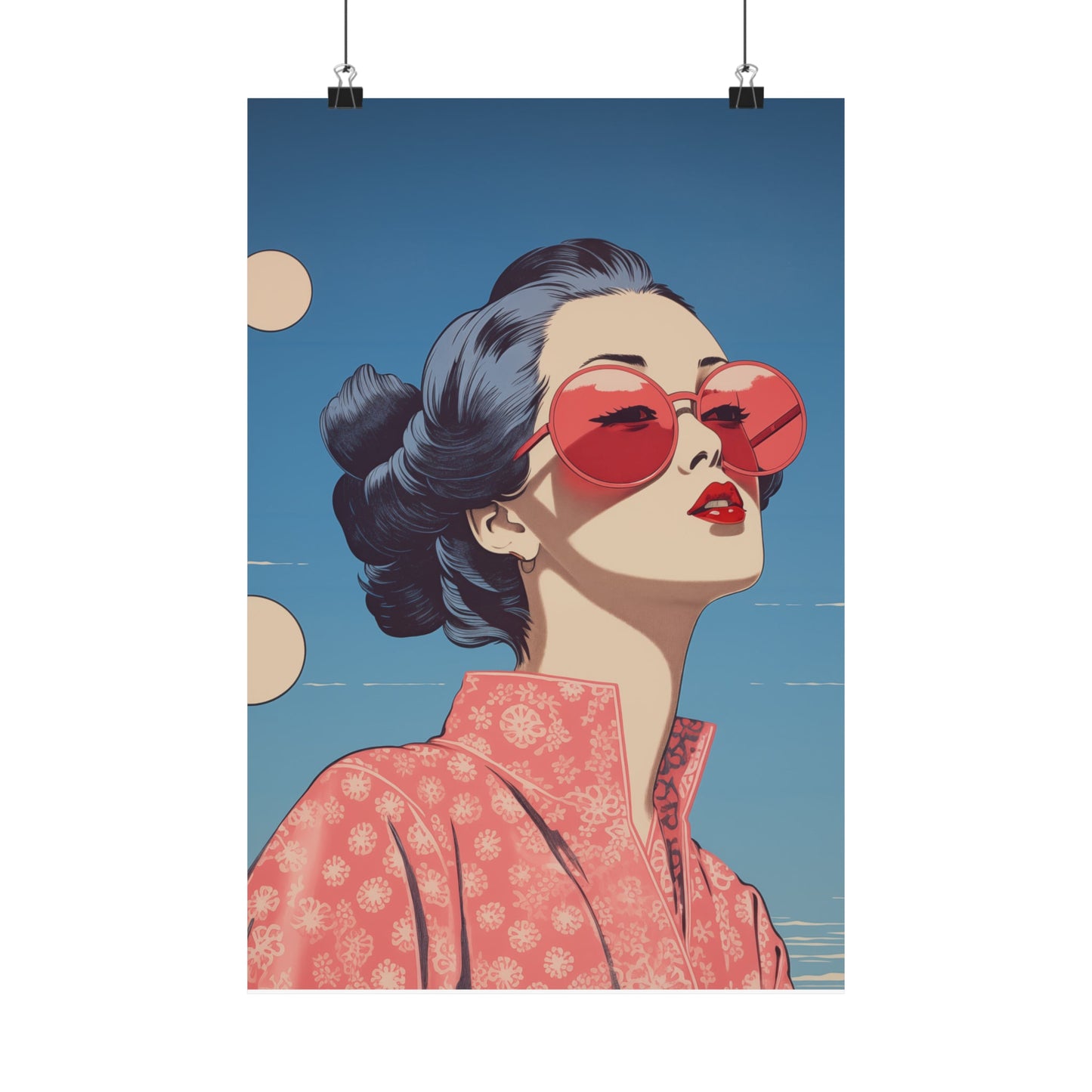 Sakura Blossom Pop Art Poster with a Kimono Vibe