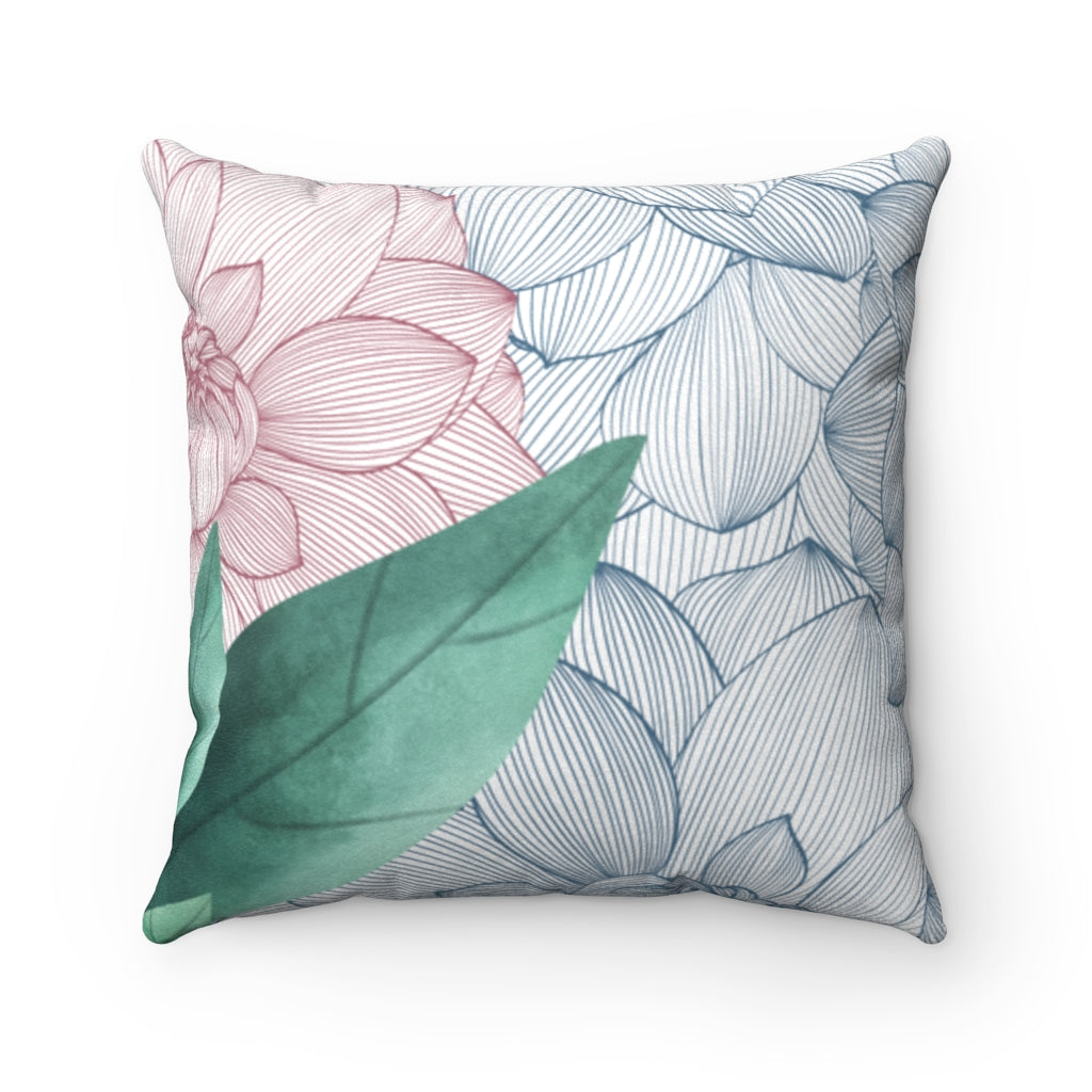 Faux Suede Square Cushion with Floral Prints on Both Sides for Double Bed