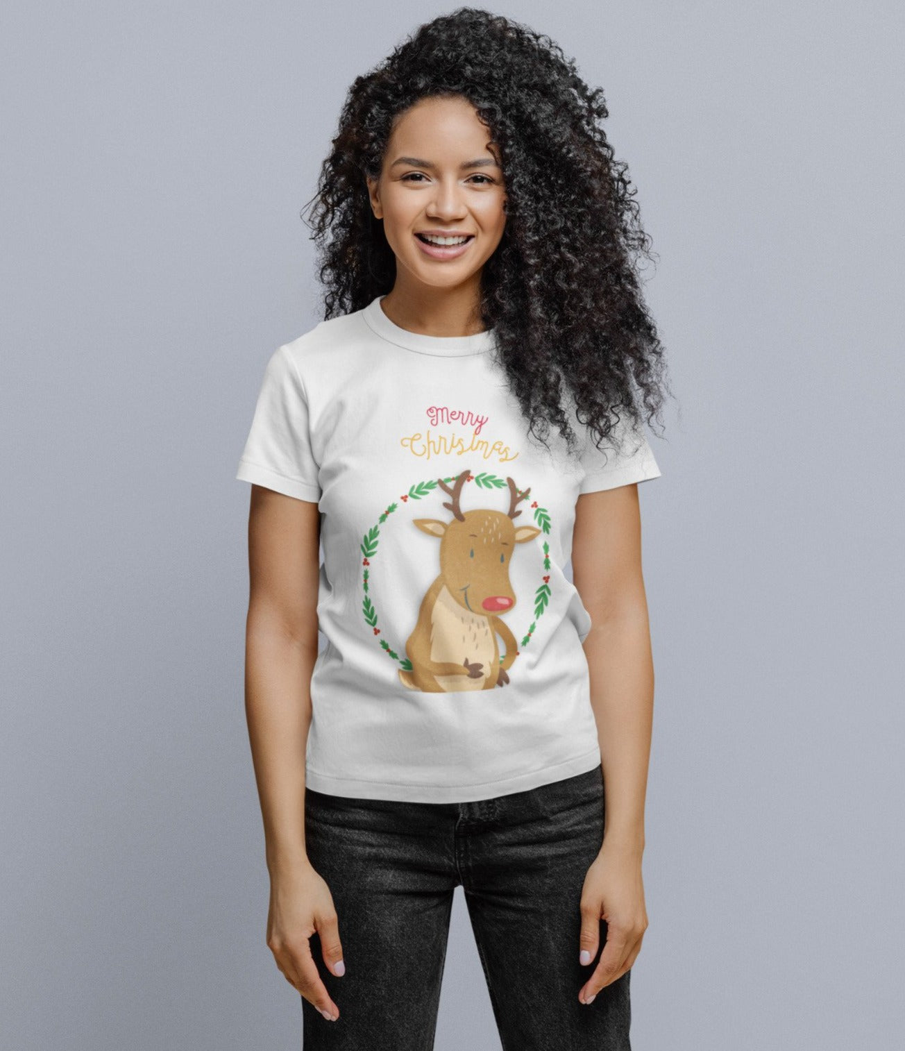 Holiday Reindeer Women's Tee with Short Sleeves