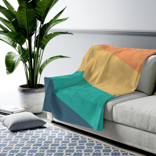 Plush Throw Blanket with Diagonal Stripes: teal, dark blue-gray throw blanket, minimal style