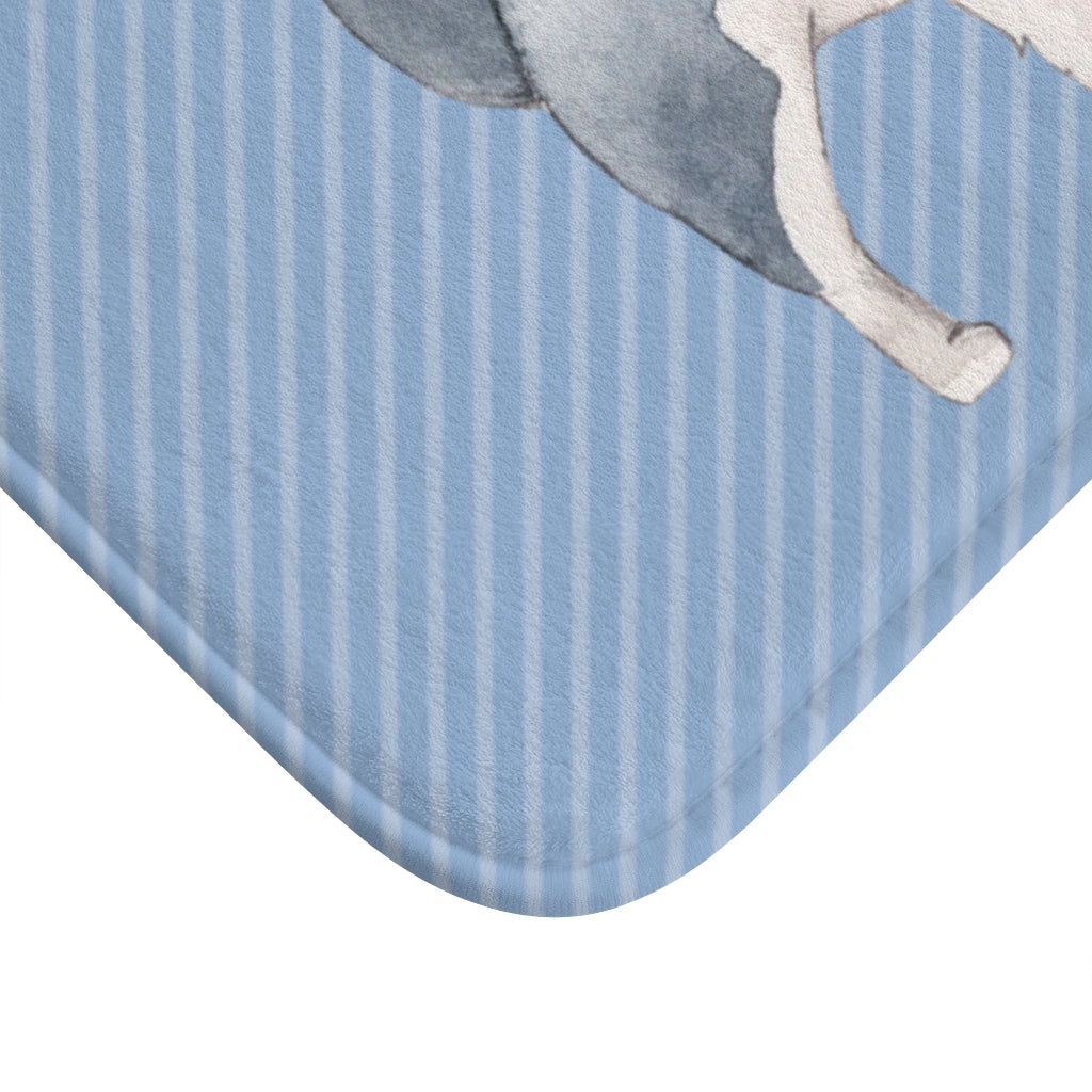 Blue Bath Mat with Siberian Husky Design