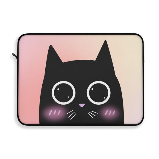 Blush Feline Notebook Cover: black, pink black cat character, kawaii cartoon style