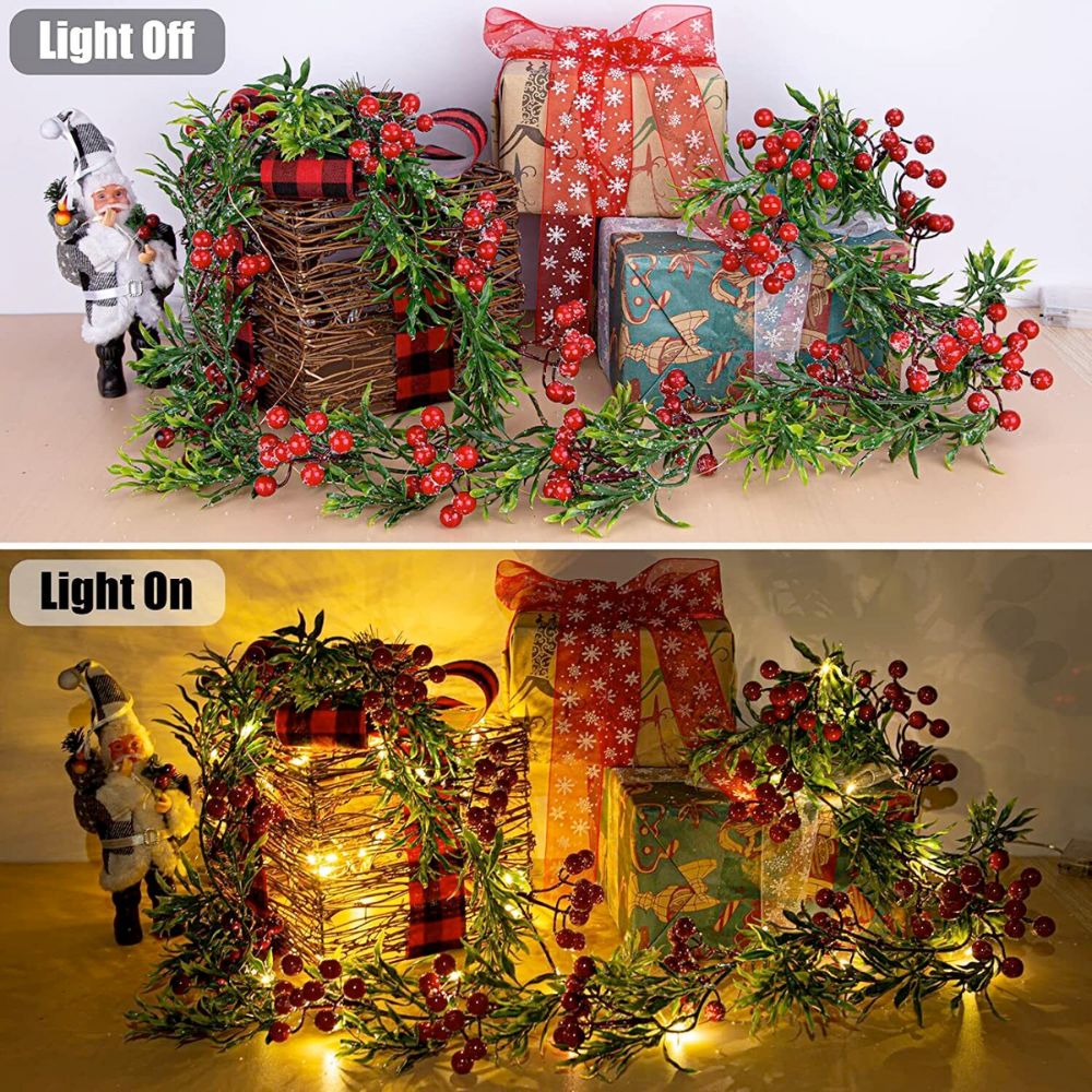 Lighted Festive Red Berry Garland Decoration for the Holidays