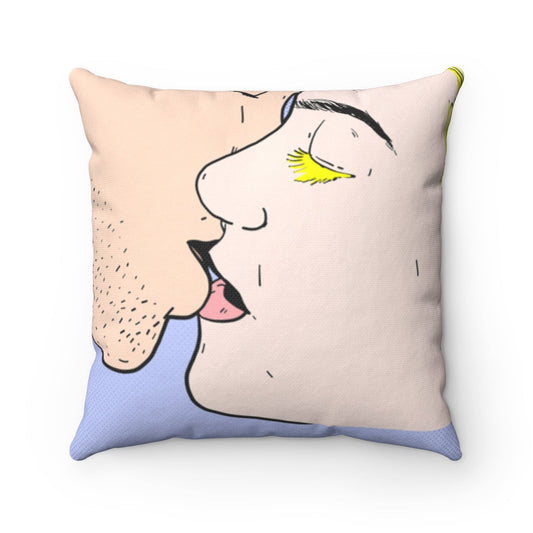 Romantic Pop Art Accent Cushion for Home Decor, Available in 4 Sizes: pale pink, light blue cartoon kissing faces