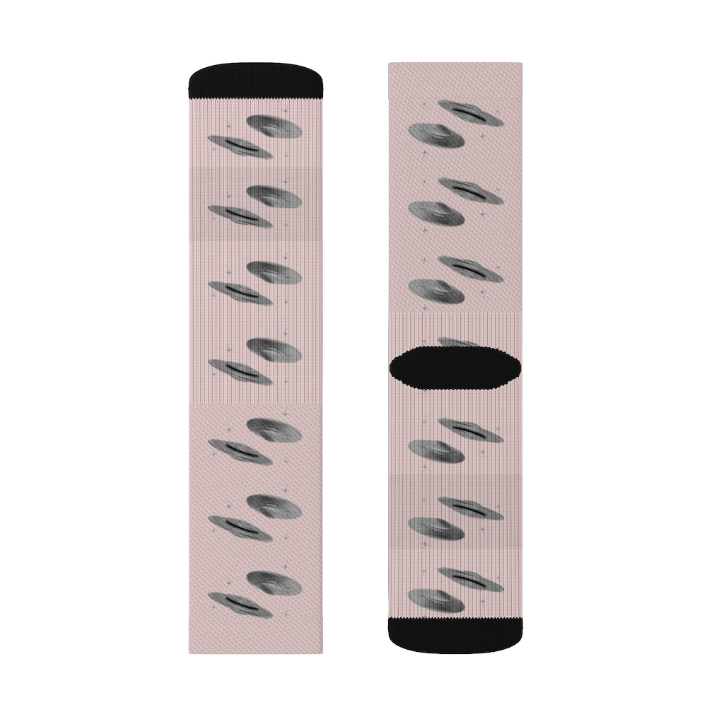 Pink Alien Print UFO Fun Novelty Socks