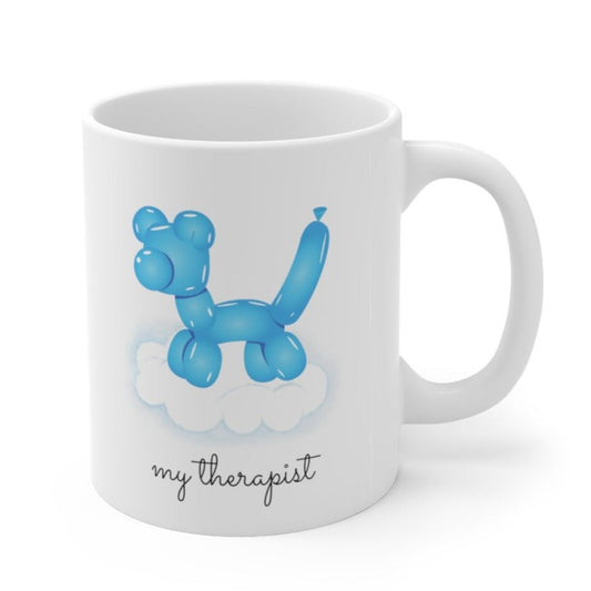 Canine Theme Blue Balloon Mug: white, blue blue balloon dog, cartoon, minimalist style
