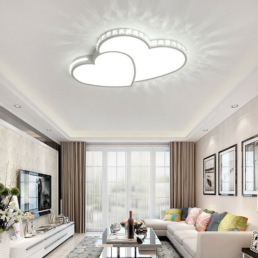 Double Heart Shaped LED Ceiling Light Fixture, Creating an Ambiance of Romance: white, silver cloud, modern minimalist style