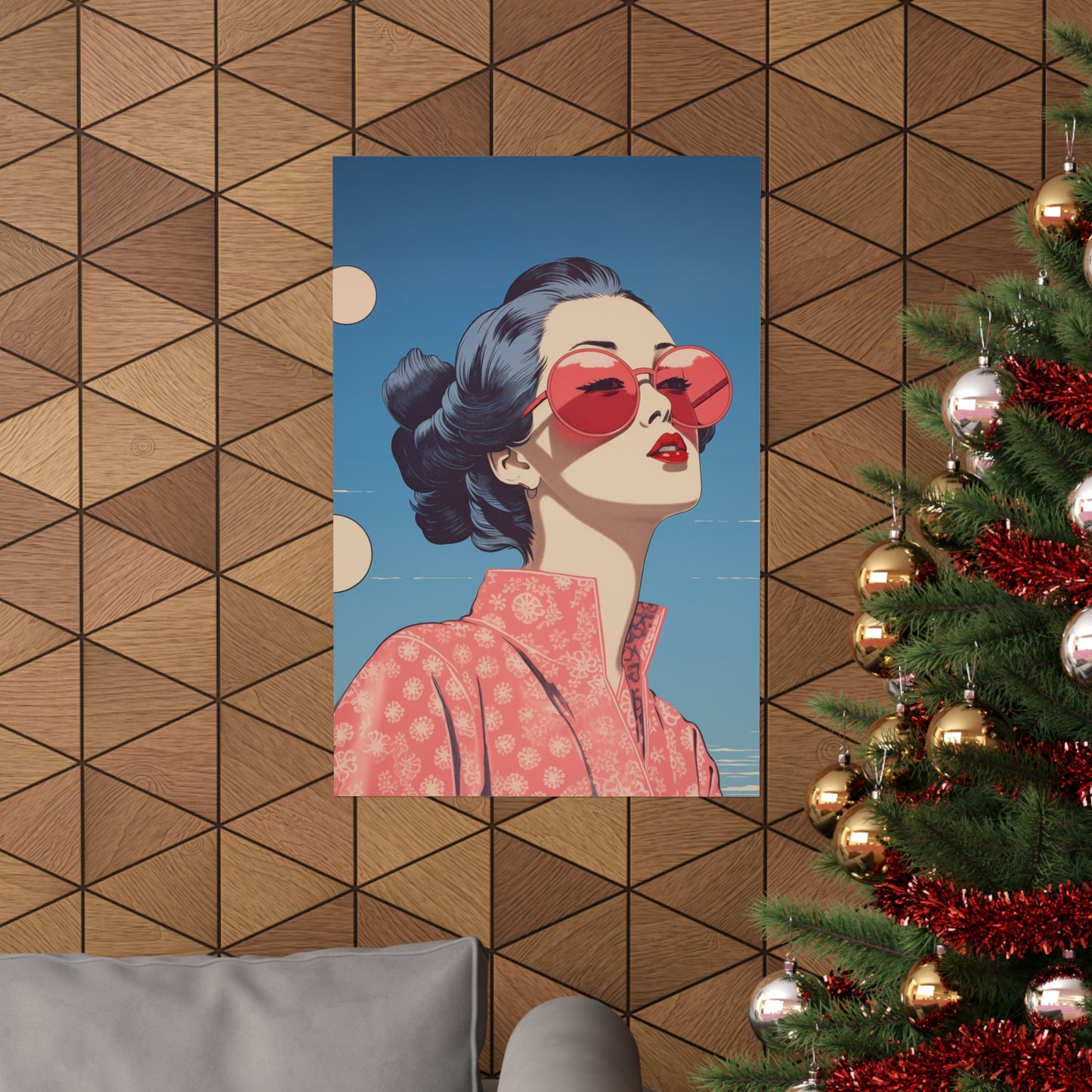 Sakura Blossom Pop Art Poster with a Kimono Vibe