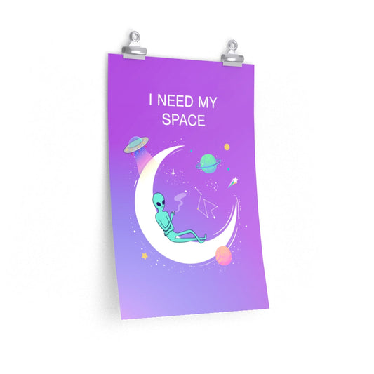 Premium Matte Vertical Posters for Space Lovers: "My Space, My Rules" Design: purple, blue alien and outer space theme, carto
