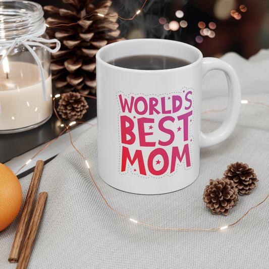 Best Mother Mug - Top Rated Mom Cup: white, pink mother-themed text, bold playful typography style